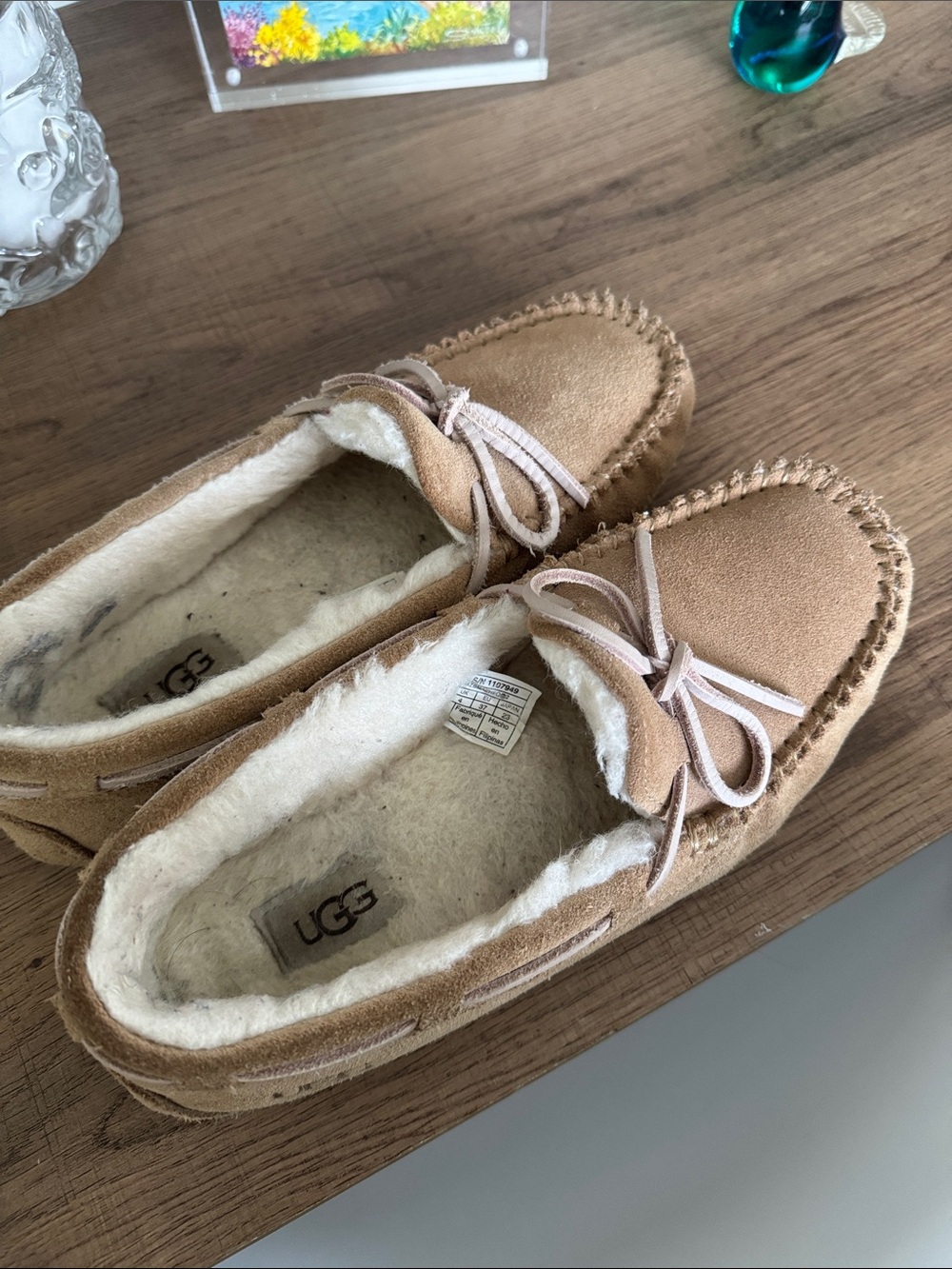 UGG Chestnut Suede Cozy Sheepskin Moccasin Slippers in size 6